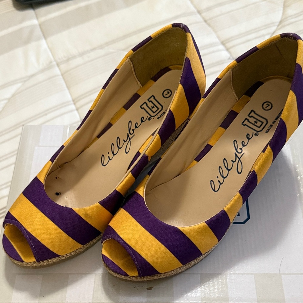 Lillybee University Bold Purple and Gold Wedges - perfect for LSU!